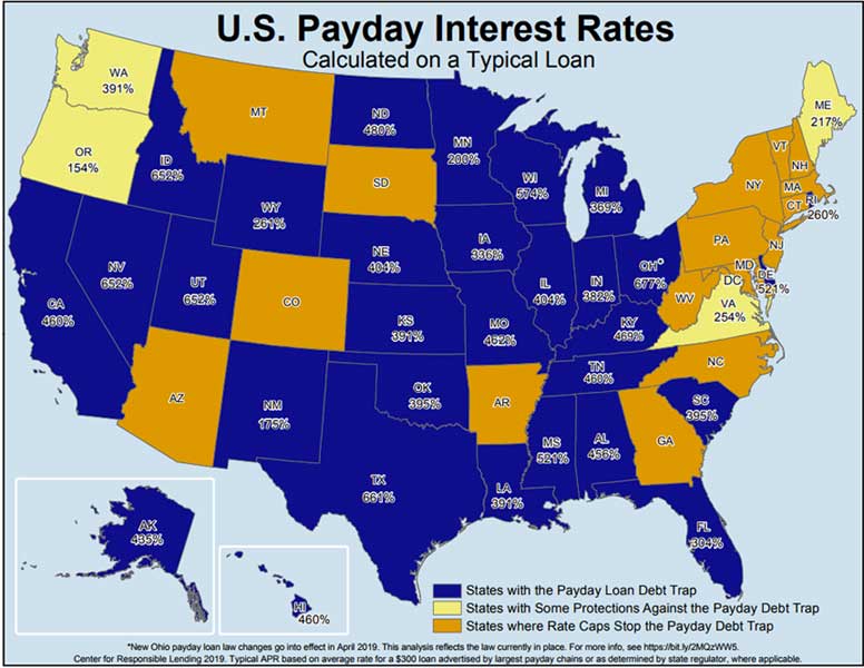 U.S Payday Interest Rates Map
